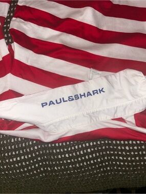 Paul & Shark Red and White Striped Long Sleeve Polo